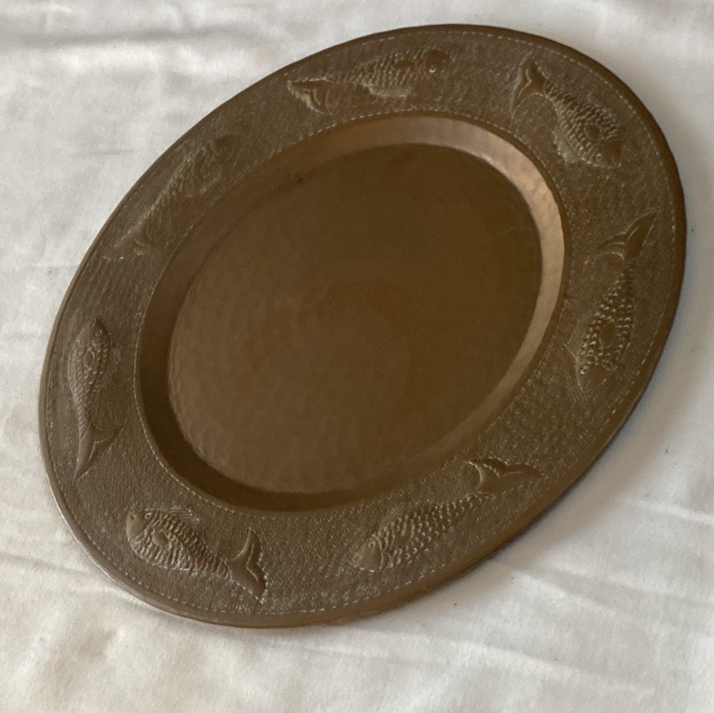 Vintage Solid Copper Plate Fish Motif 12” Wide
