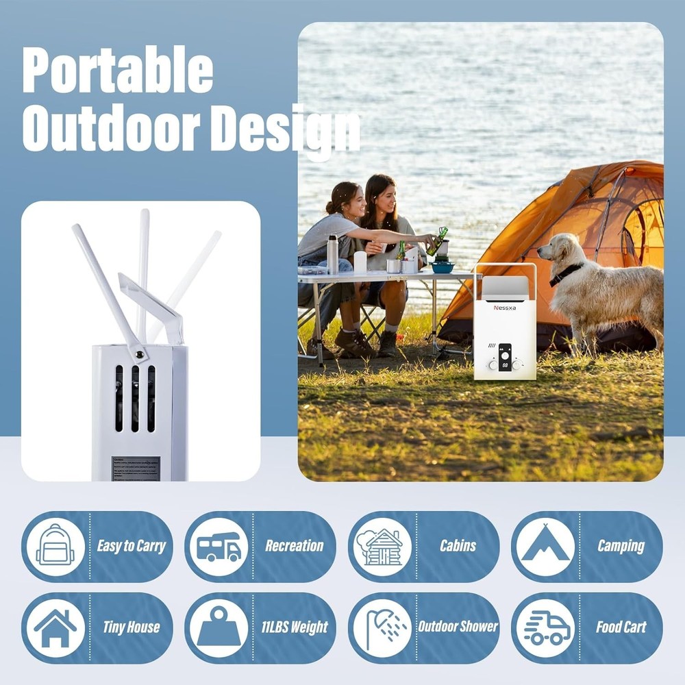 8L Tankless Water Heater Propane with Digital Display, 2.11 GPM Portable Instant