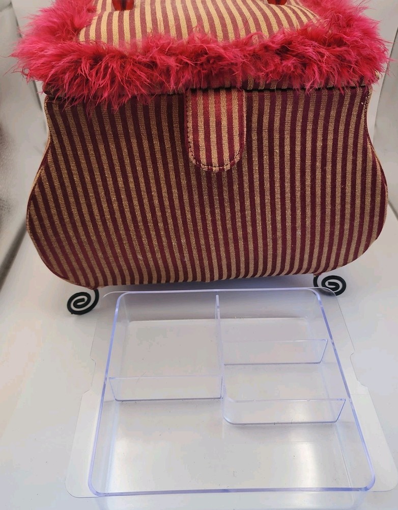 Funky Ecclectic Handbag Shaped Sewing Storage Trunk Red Footed Beaded Handle