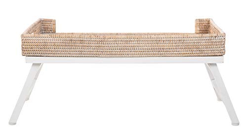 Rattan Breakfast Tray with Foldable Legs, Rectangular Serving Honey-brown