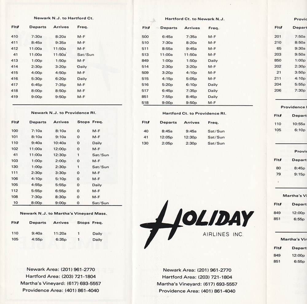 Holiday Airlines timetable 1987/04/01