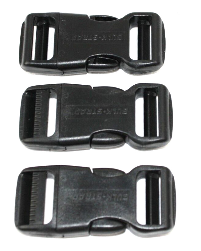 Bulk Strap 1" Black Side Squeeze Buckle Set of 3 (B1)