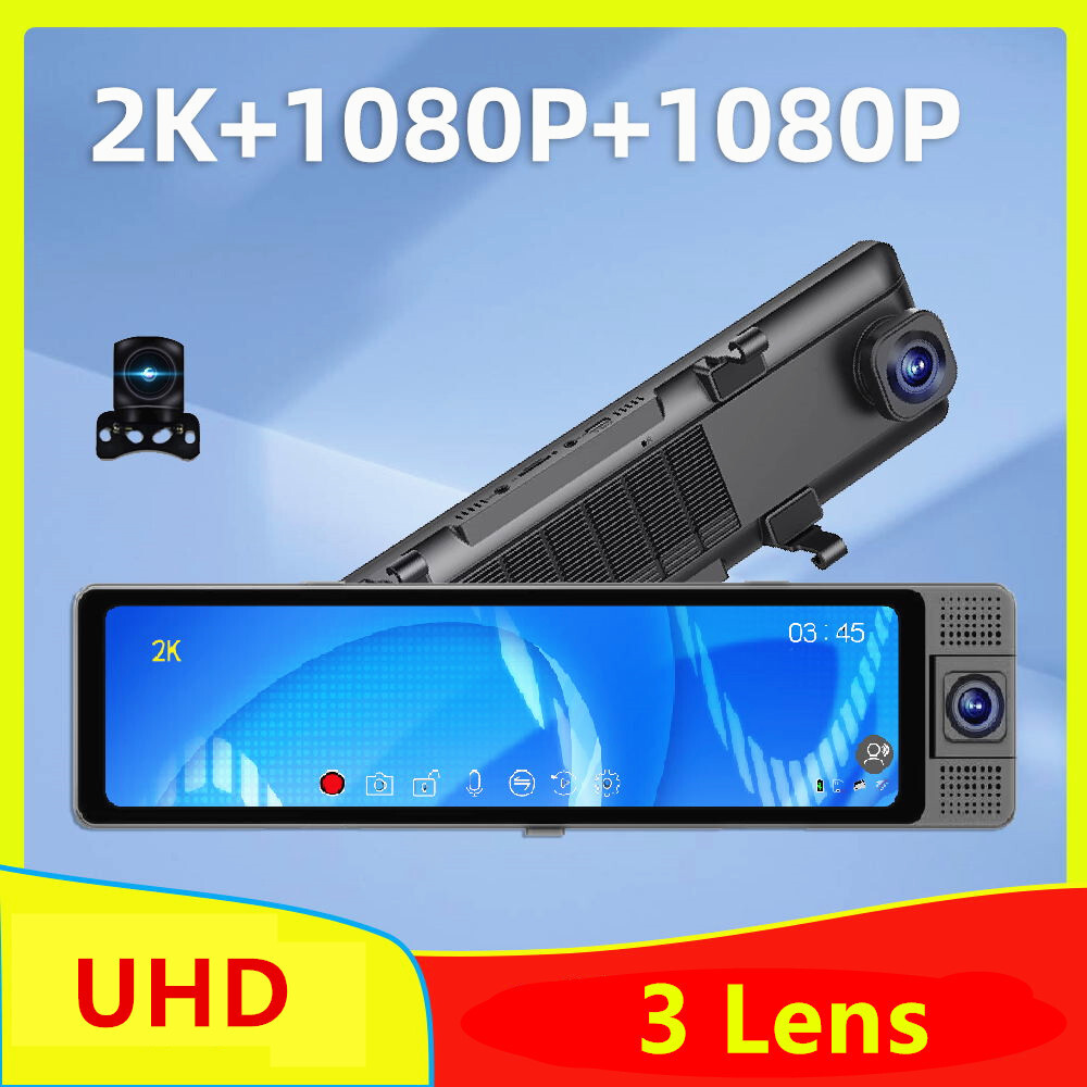3 Lens Dash Cam Car DVR Recorder Touch Screen Front/Rear/Inside Camera G-Sensor