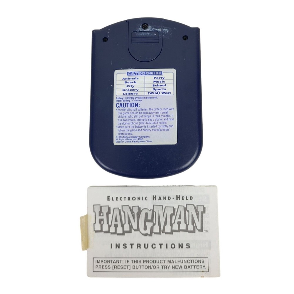 Hangman Handheld Electronic Game Milton Bradley 1995 Tested Works!