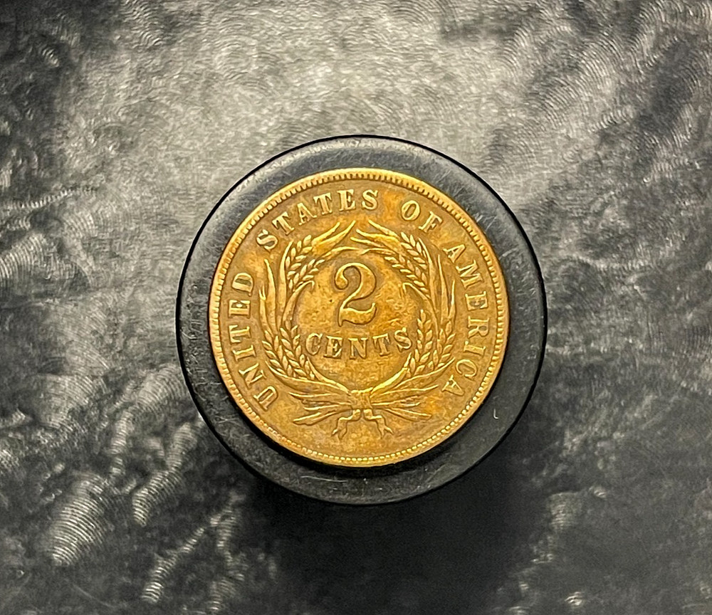 1865 2c Two Cent Piece About Uncirculated AU++ RB Coin Plain 5