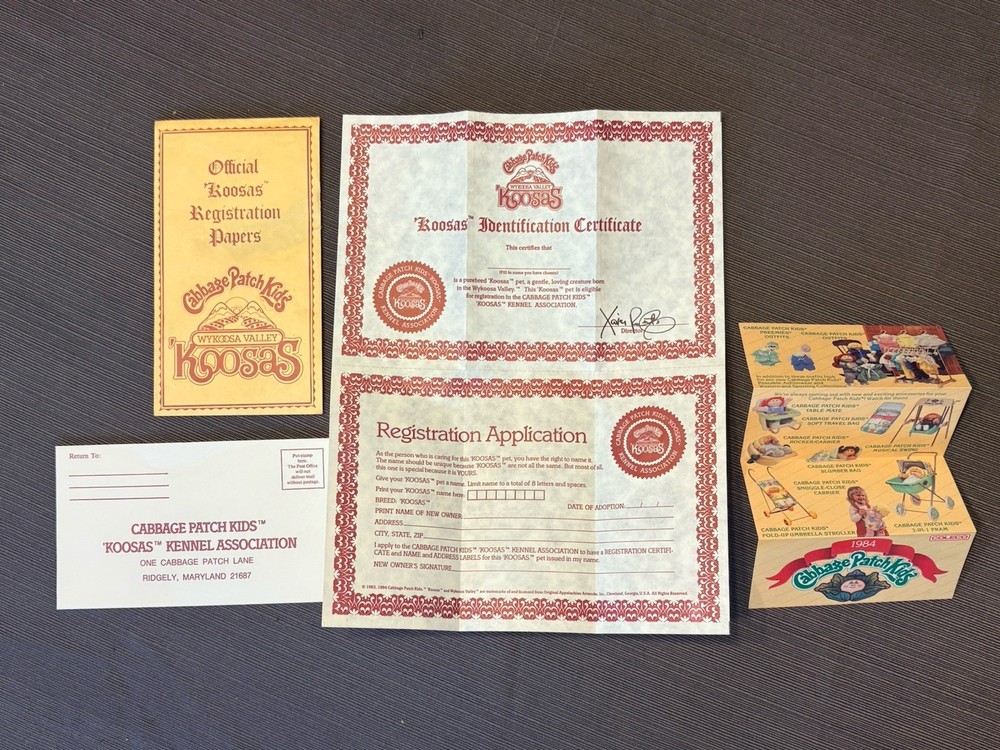 2 Cabbage Patch Kids, Wai Cosa Valley Cosa’s Identification Certificates