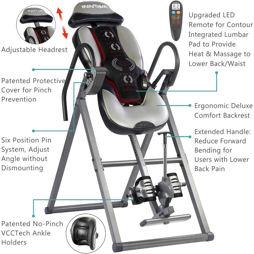 Adjustable Folding Inversion Table for Back Pain Relief with Heat Therapy and