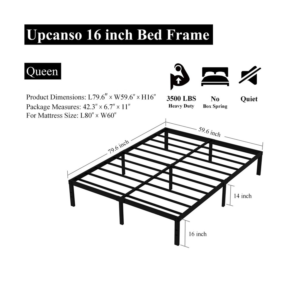 16 Inch Queen Bed Frame No Box Spring Required, Metal Platform Queen Size Bed...