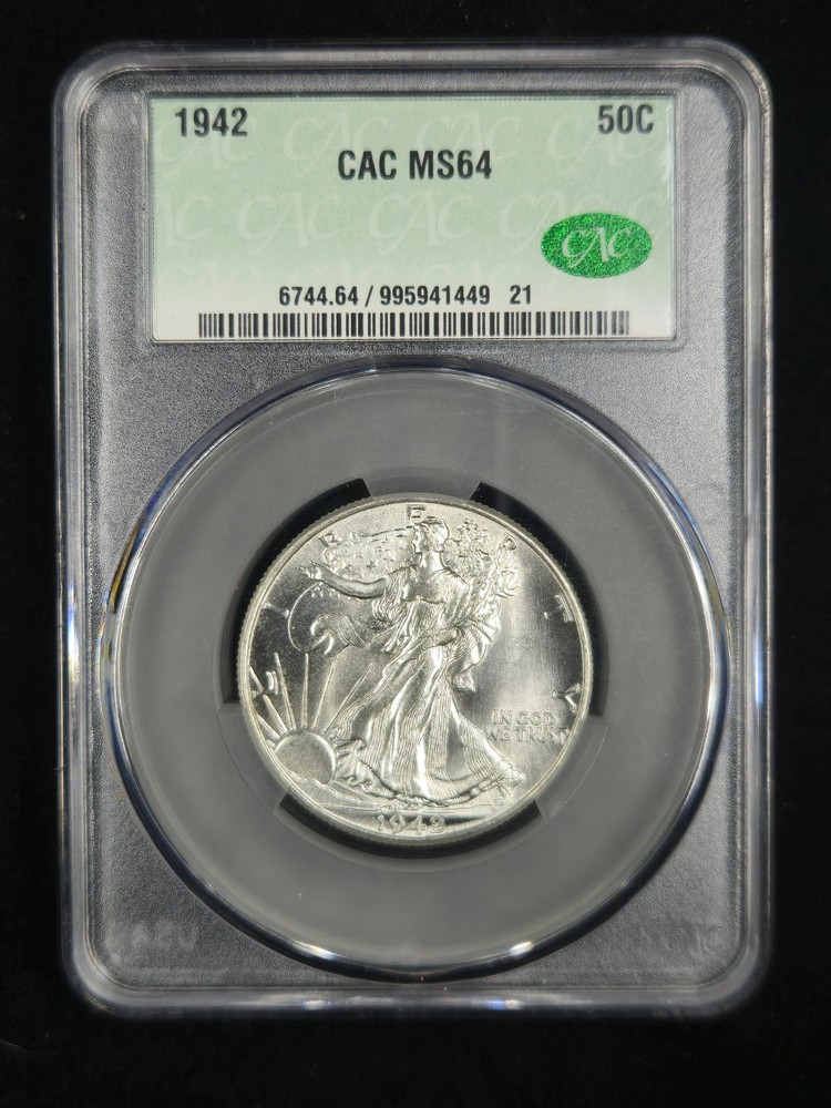 1942 Walking Liberty Half Dollar CAC MS 64 - Blast White