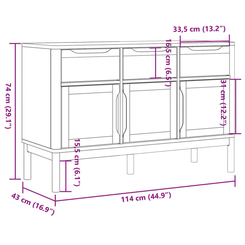 Sideboard Grey Solid pine wood, engineered wood Medium Sideboard