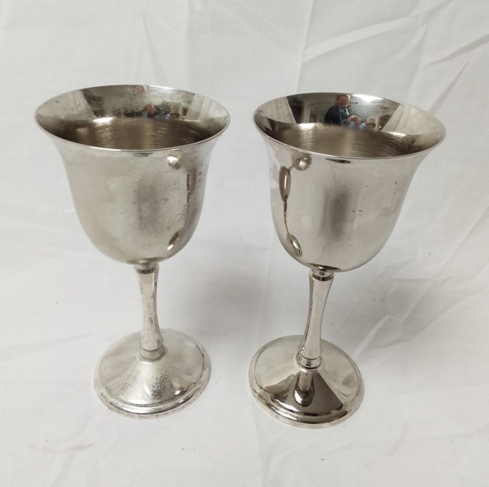 Pair of Silver Plated Wine Goblets ~ Unmarked