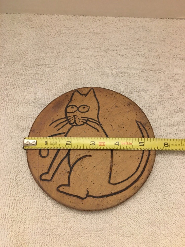 Cat Trivet / Decor Piece Artisan Signed Pottery/Stoneware