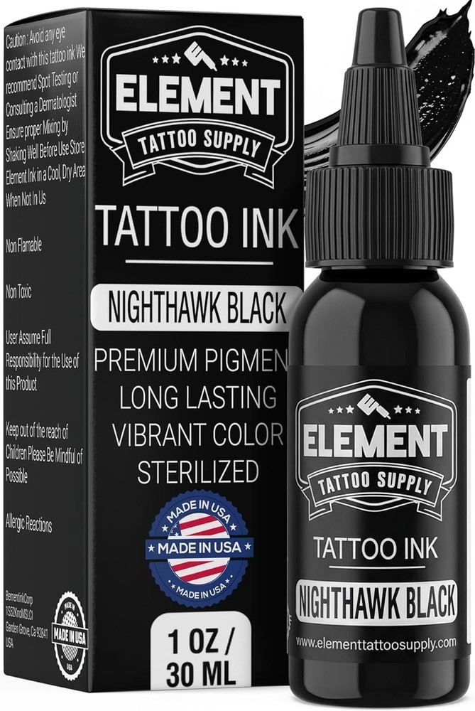 Nighthawk Black Tattoo Ink - Permanent Solid Black Color for Outlining, Shadi...