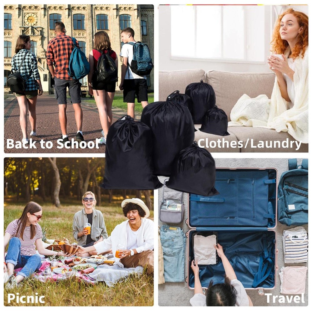 Jarler 15packs Drawstring Bag String with Toggle - 15Pcs Multi Size, Black