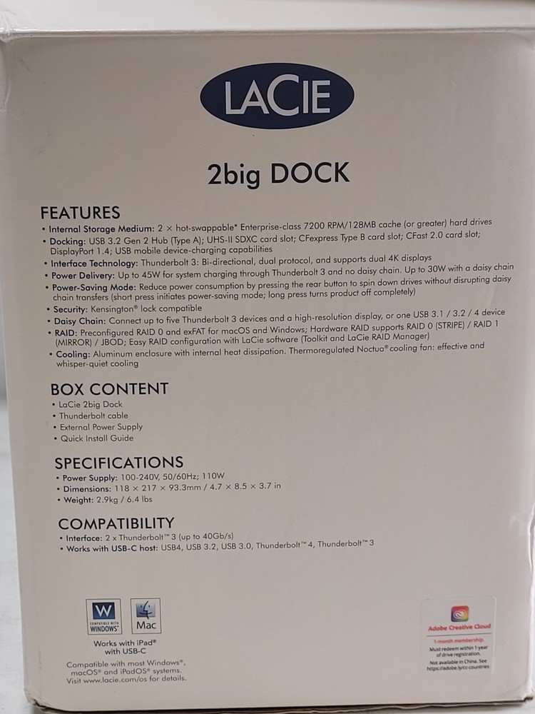 LaCie 2Big Dock 32TB Professional Desktop RAID Storage Docking Solution LRDMU06