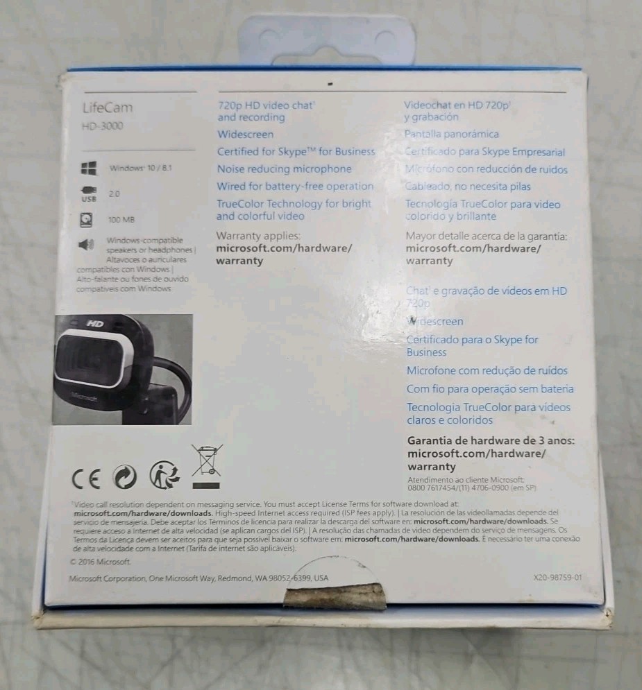 Microsoft LifeCam HD-3000 720p Webcam USB