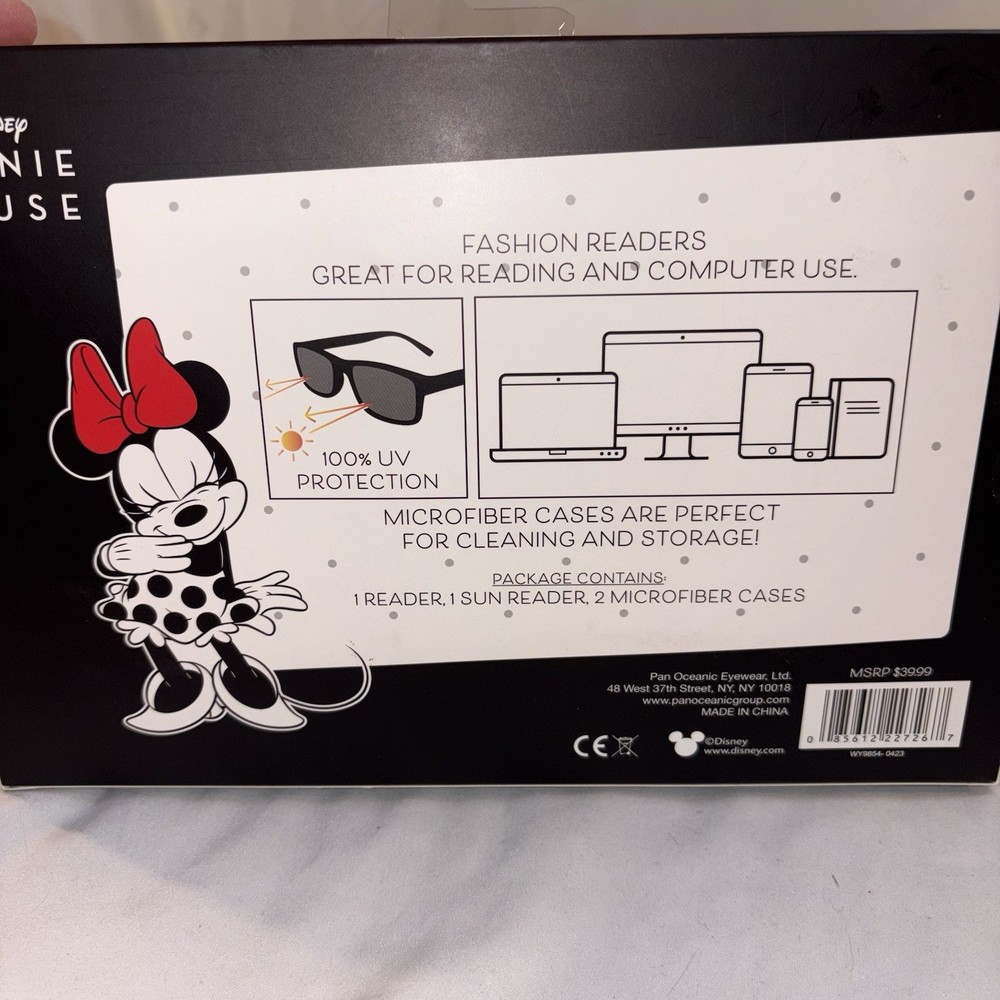 Disney Minnie Mouse Set 1 Reader, 1 Sun Reader, 2 Microfiber Cases +2.00 SEALED