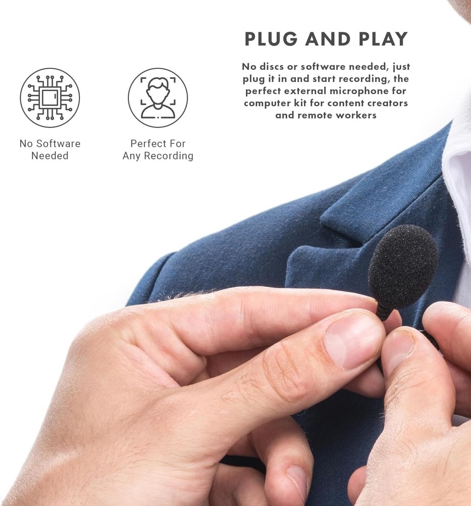 USB Lavalier Clip-On Microphone for iPhone/Android/PC US