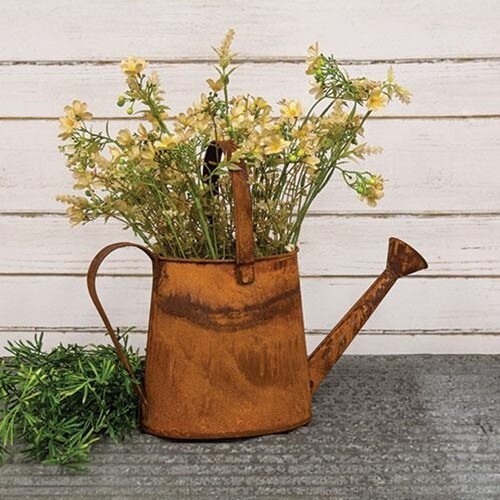 Primitive Rusty Rust Watering Can Tin Planter Vase Basket Distressed Farmhouse