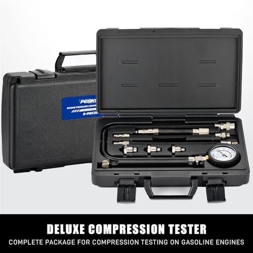 Engine Compression Tester Kit - 0-300 PSI Cylinder Gauge, Spark Plug Adapters fo