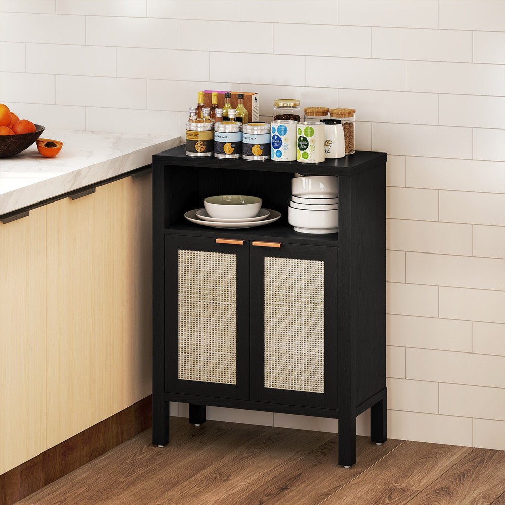 Sideboard Rattan-element Doors with Golden-colored Handles