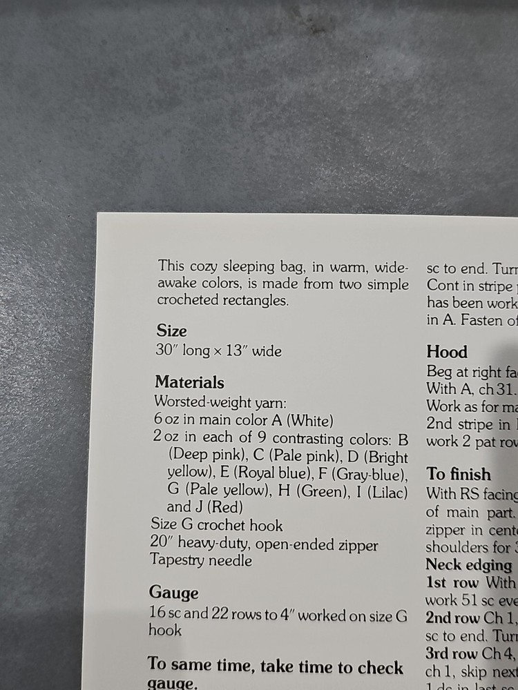 Marshall Cavendish Striped Bunting Sleeping Bag Crochet Pattern