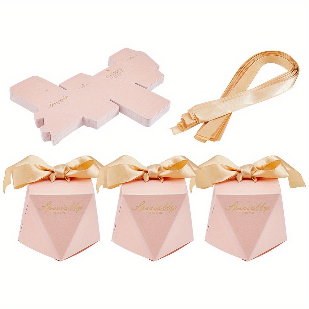 50Sets Folding Cardboard Candy Boxes Weddign Gift Wrapping Box with Ribbon