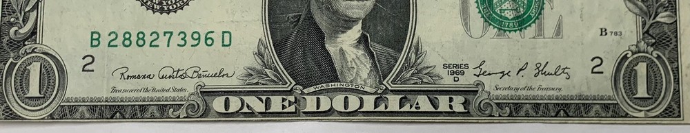1969 D $1 DOLLAR Bill MISALIGNMENT~ MISCUT ERROR ☆ FED RESERVE NOTE