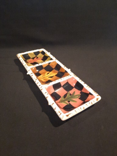 Handpainted Fall Leaves Three Section Ceramic Serving Dish