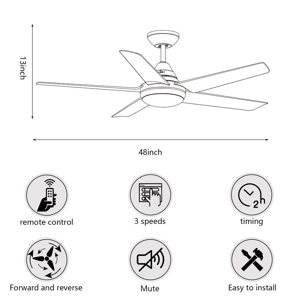 48 In Intergrated LED Ceiling Fan with White ABS Blade