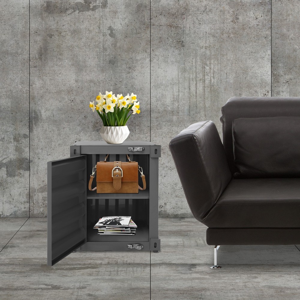 Floorstanding Side Table, Industrial Style Container Cabinet, Iron Bedside Table