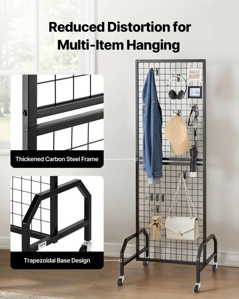 Grid Wall Panel, 1.9 x 5.4 ft Wire Grid Panels Display Rack, Movable Art Display