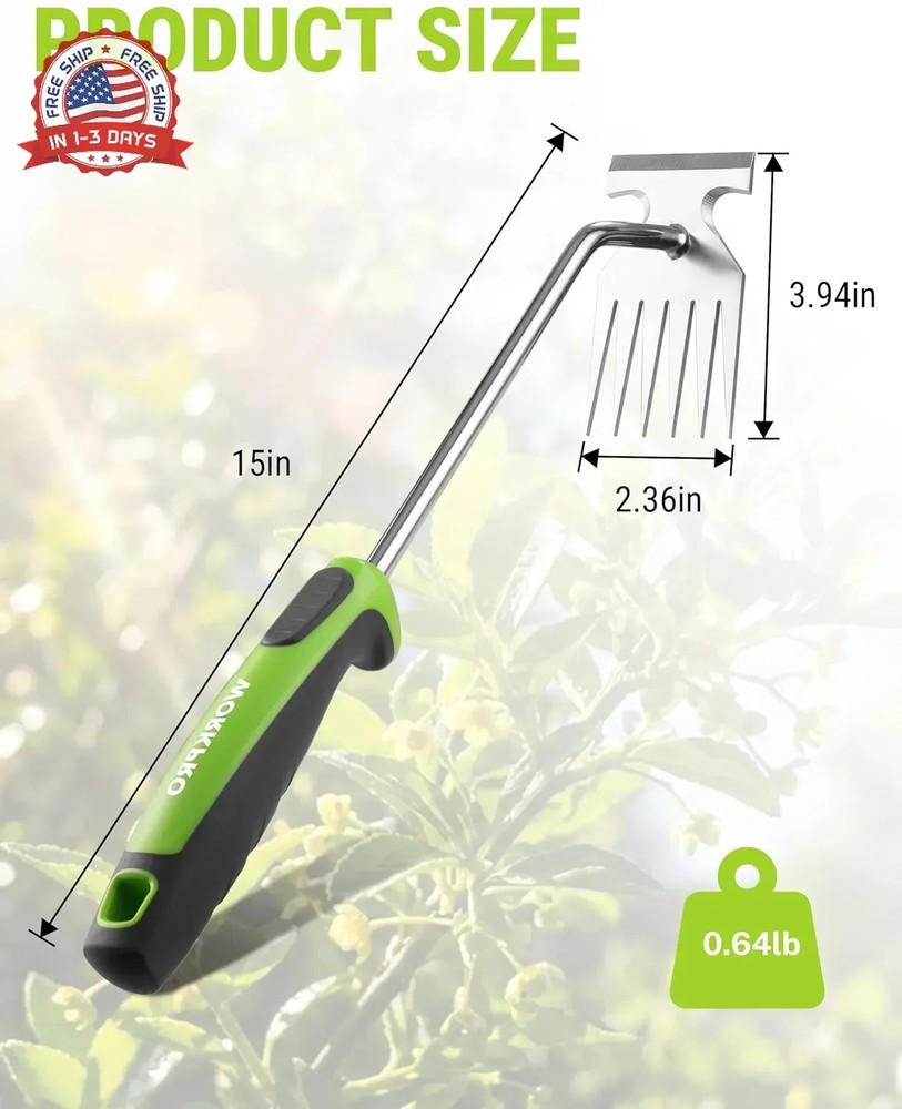WORKPRO 15-Inch Weed Puller Tool, 6-Tine Heavy Duty Deep Root Remover for Dandel