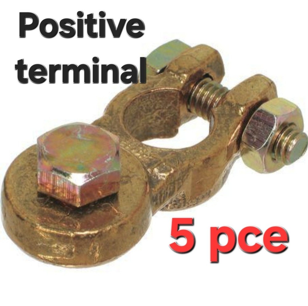 Battery Terminal - Solid Brass - Heavy Duty With Bolt - Positive Terminal 5Pce