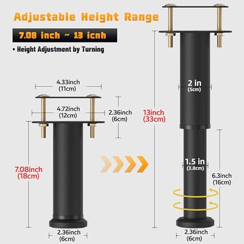 4 Pcs Adjustable Height Bed Support Legs Bed Frame Center Support 7.08-13 inch