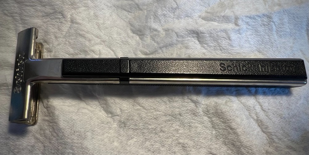 Schick Type J1 Injector Razor • Mid‑Century Original • Bottom‑Grooved Handle