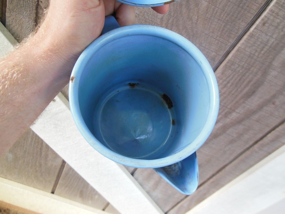 Vintage Percolator Light Blue Graniteware Metal Coffee Maker