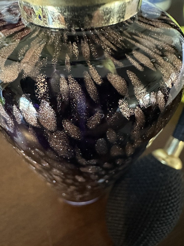 Blown Murano Inspired Ebony & Aventurine Perfume Atomizer Look