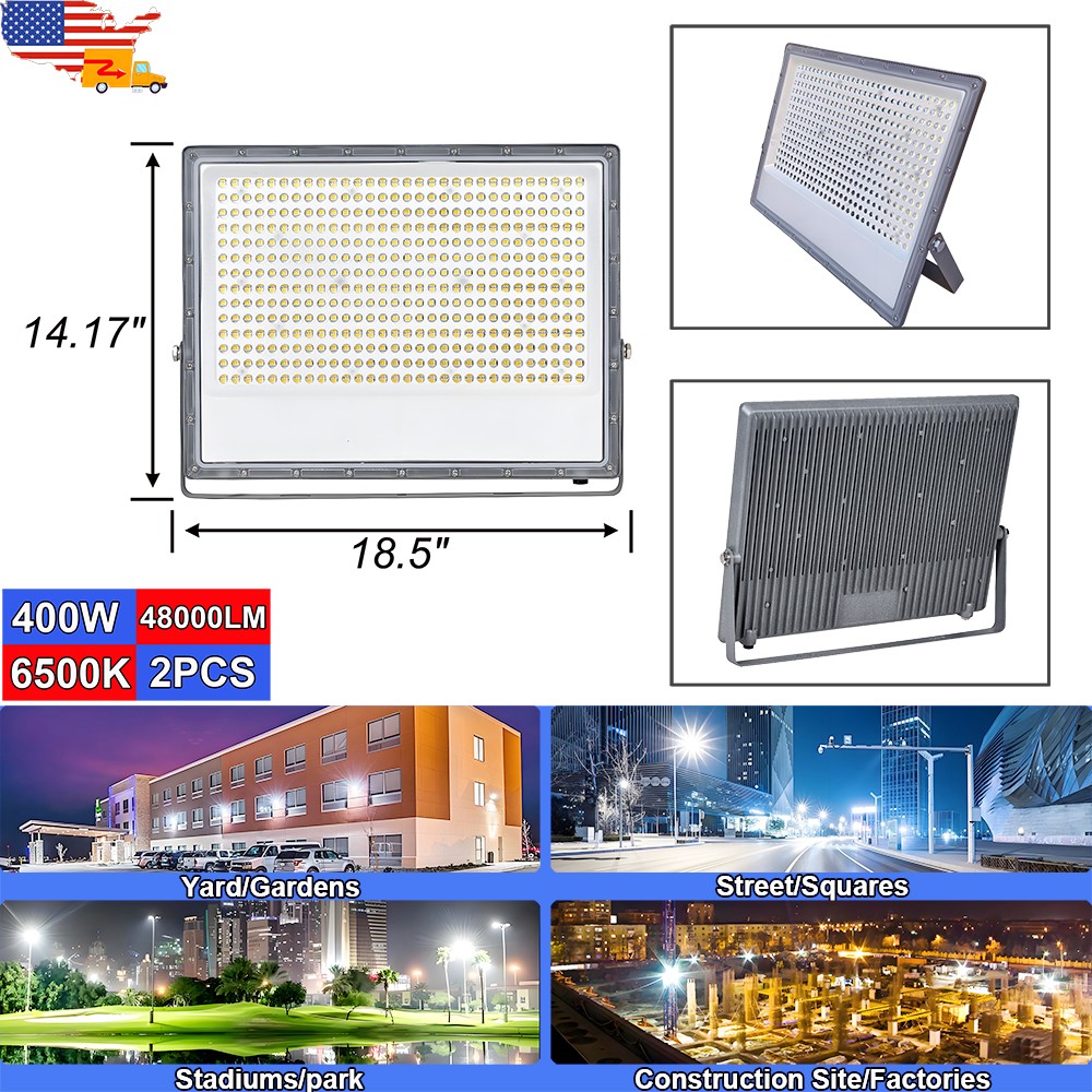 2 Pack 400W Security Floodlights Plug-In Hardwire Garden Yard Exterior Security
