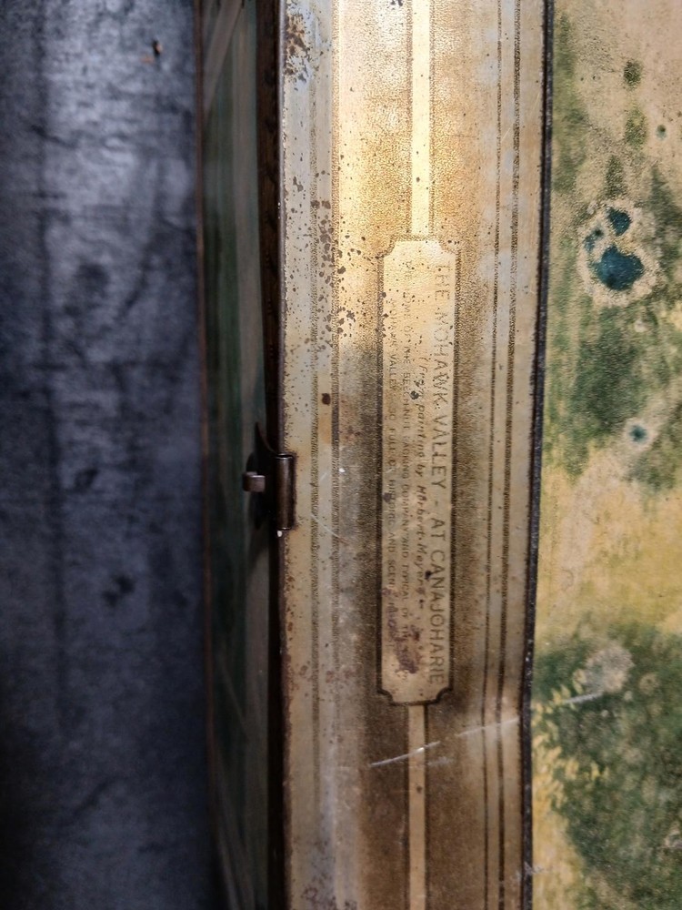 Vintage Scenic Tin Storage Box with Lock