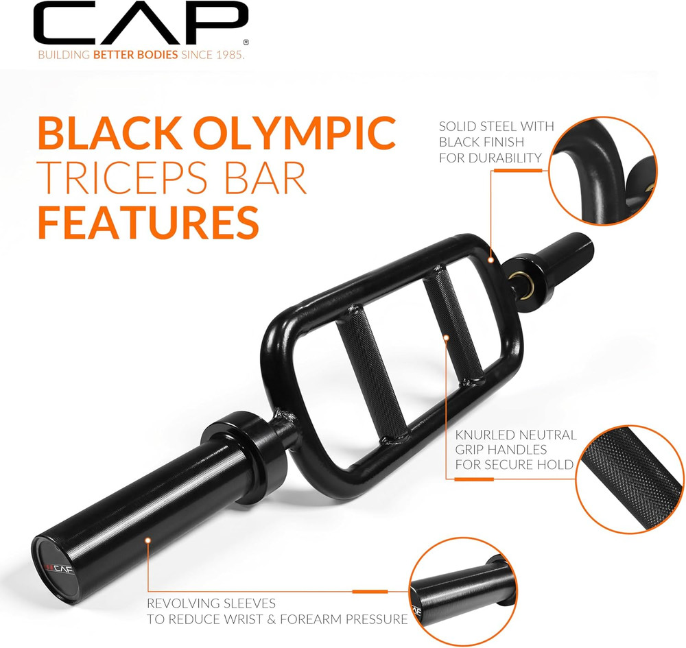 2' Solid Olympic Triceps Bar, No Collars, Black (New Version) (OBIS-34SB-3)