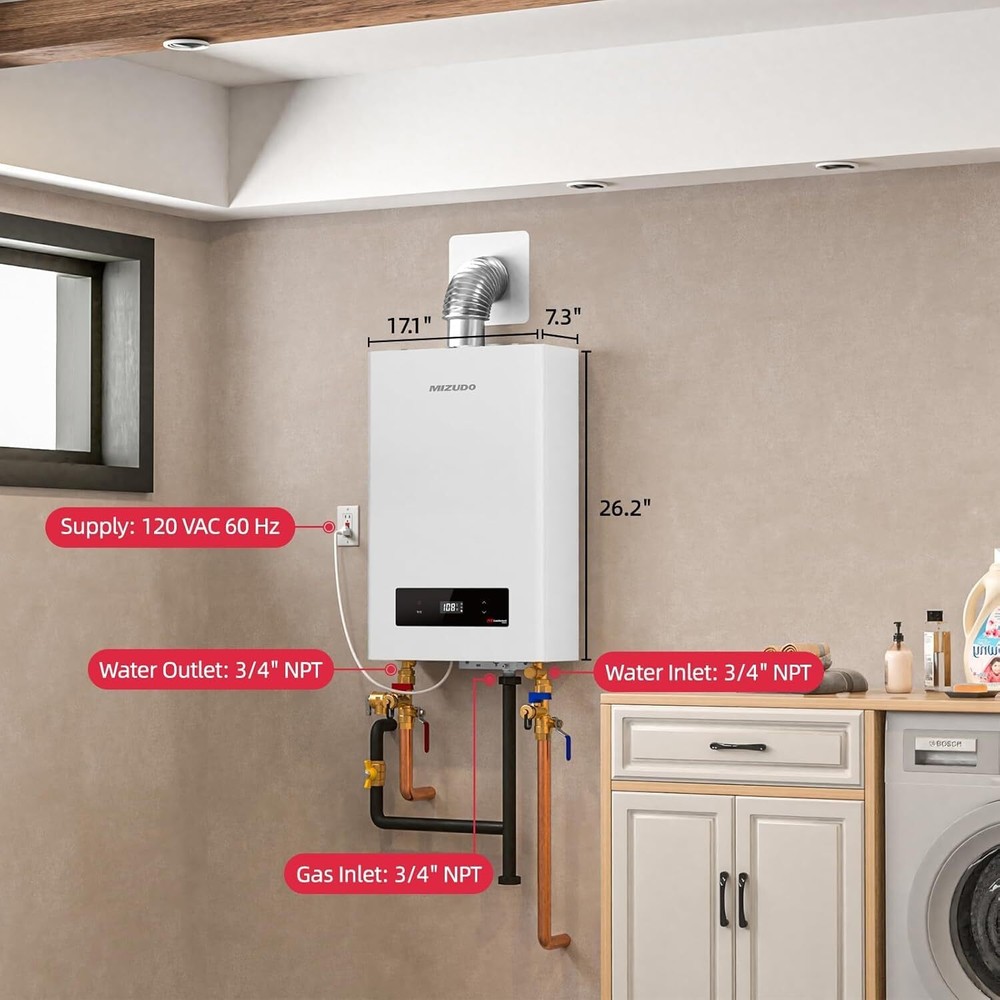 MIZUDO 7.5 GPM Natural Gas Tankless Water Heater Instant Hot Water 170,000 BTU