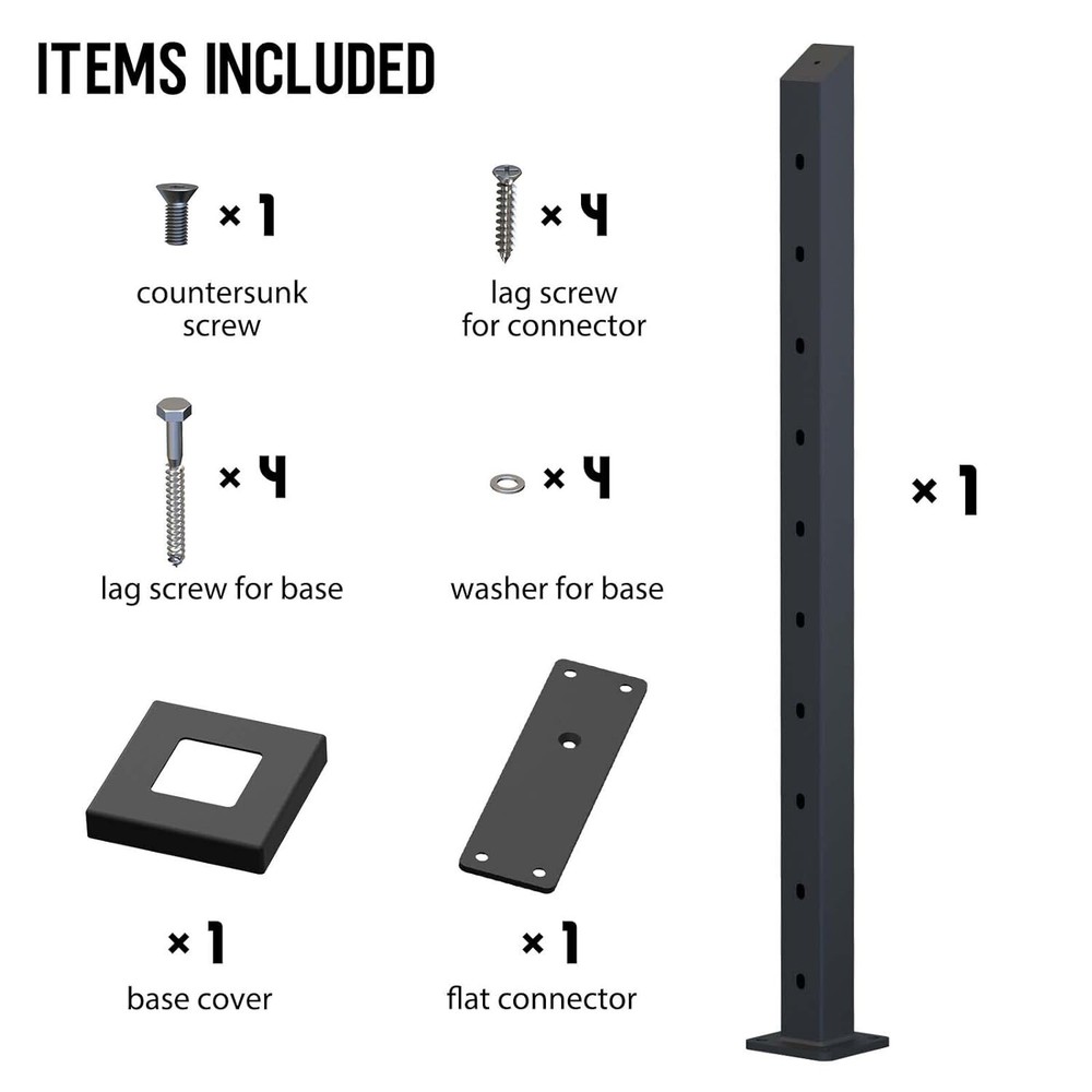 Dawn Railing Cable Railing Post 36”x2”x2” Steel 33 Degree Square End Post