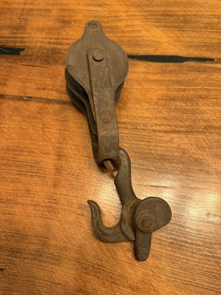 Vintage Metal Double Primitive Pulley Wheels 10"