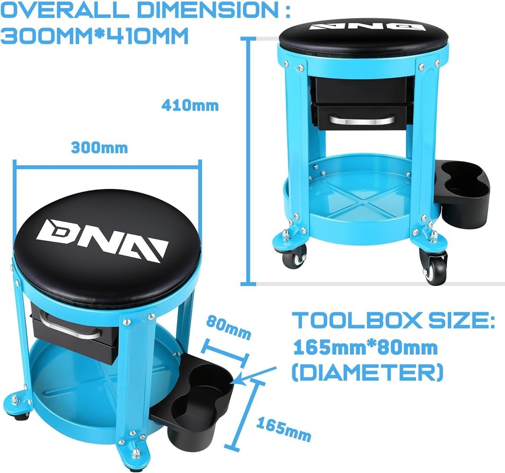 Compact Mechanics Roller Stool with Storage Drawer - 300 lbs Blue Design
