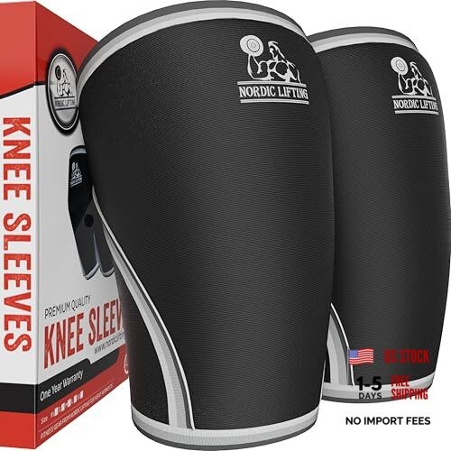Knee Sleeves (1 Pair) Support & Compression for Weightlifting, Large Black