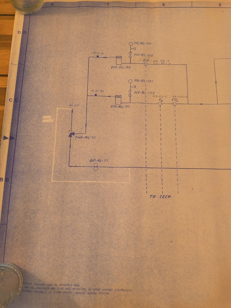 2 Vintage NASA Blueprint Schematic "Gas Sample Panel/Gas Analyzer Console" 1985