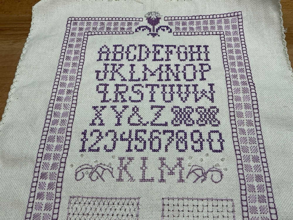 Completed Finished Counted Cross Stitch Sampler Alphabet Numbers 16” X 9.5”