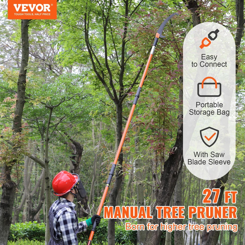 Manual Pole Saw 7.3-27 ft Extendable Tree Pruner Manual High Branches Trimmer