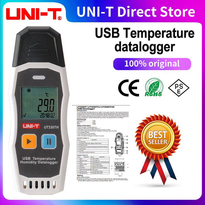 UNI-T UT330TH Electronic Digital Thermometer Hygrometer LED Screen USB Recorder✦